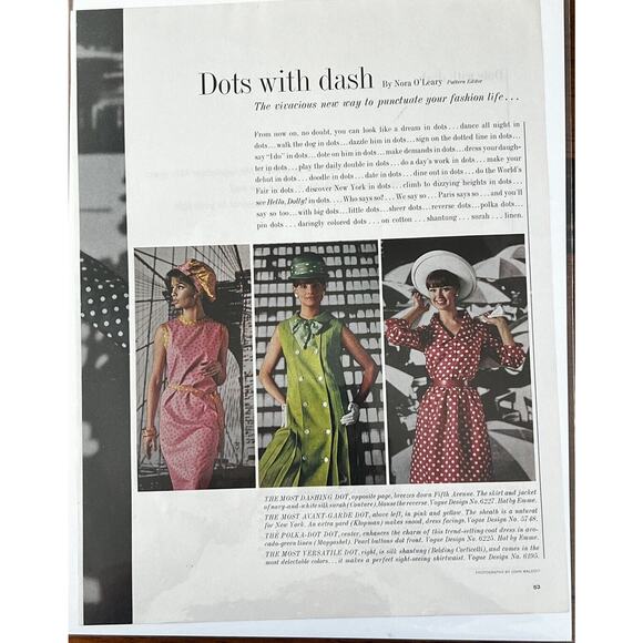 Vtg 1960s Vogue Fashion Pattern Polka Dot Print Ad Mid Century MCM Spring Summer - Picture 1 of 1